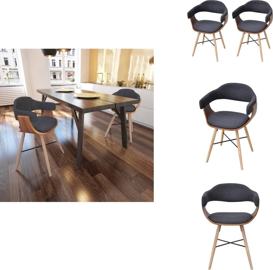 VidaXL Eetkamerstoel Eetkamerstoelen Keukenstoelen Keukenstoel Eetkamerstoelen 2 st gebogen hout en stof donkergrijs