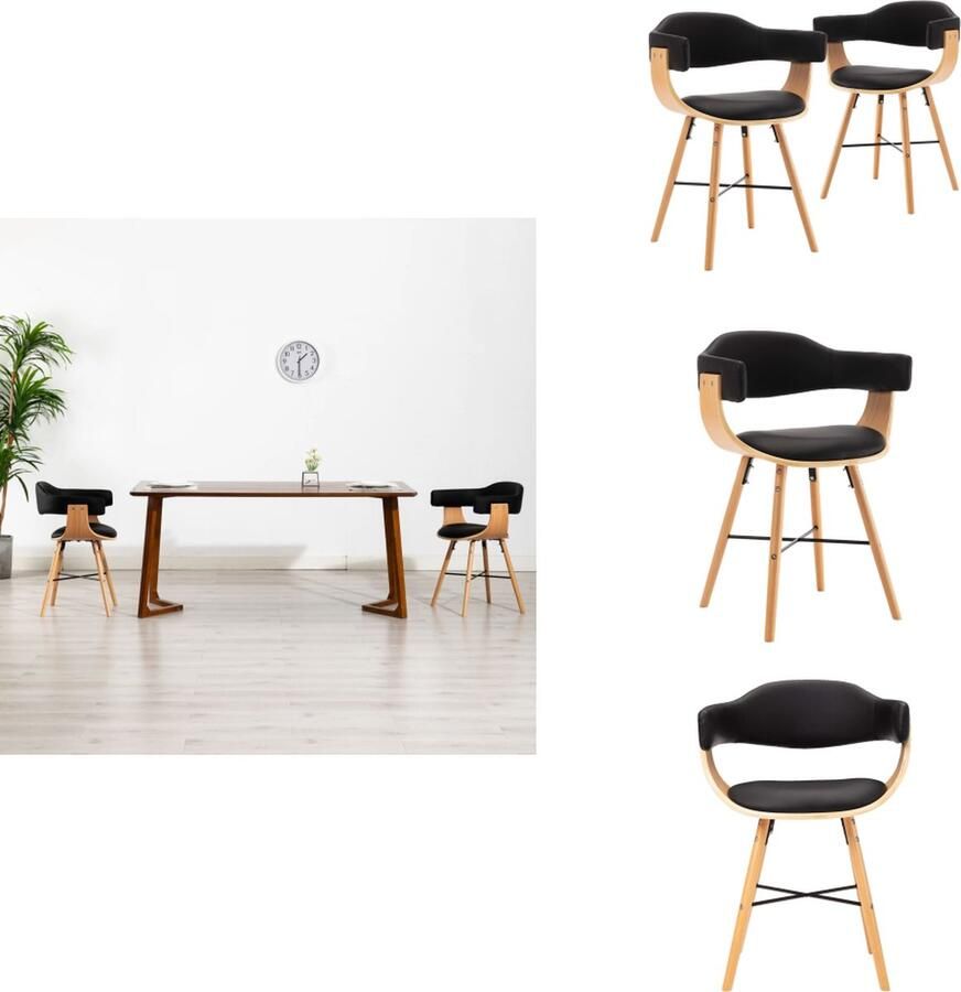 VidaXL Eetkamerstoel Eetkamerstoelen Keukenstoelen Keukenstoel Eetkamerstoelen 2 st kunstleer en gebogen hout zwart