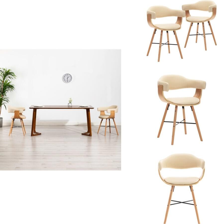 VidaXL Eetkamerstoel Eetkamerstoelen Keukenstoelen Keukenstoel Eetkamerstoelen 2 st kunstleer en gebogen hout crème