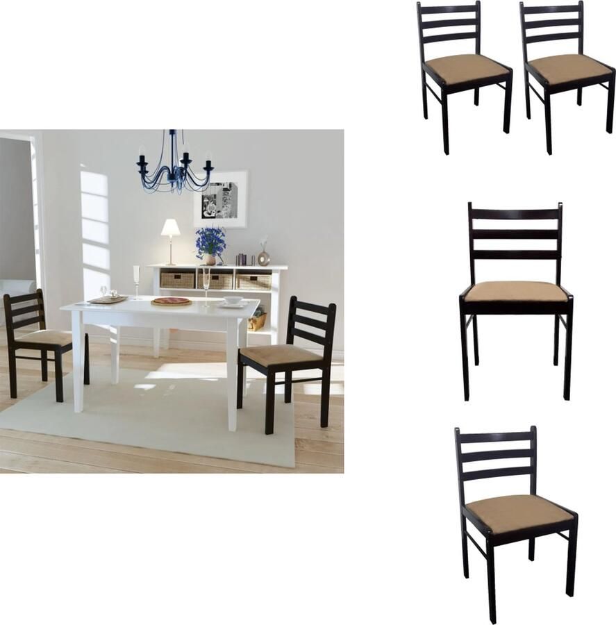 VidaXL Eetkamerstoel Eetkamerstoelen Keukenstoelen Keukenstoel Eetkamerstoelen 2 st massief rubberwood en fluweel bruin