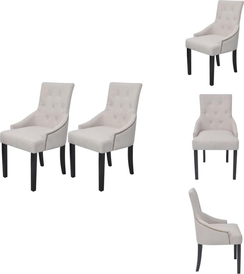VidaXL Eetkamerstoelen 2 stuks Crèmegrijs Houten frame 52 x 63 x 94 cm Polyester bekleding Eetkamerstoel