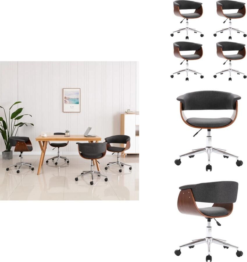 VidaXL Draaibare eetkamerstoelen Set van 4 Grijs 59.5 x 58 x (66 74) cm Ergonomisch ontwerp Eetkamerstoel - Foto 2
