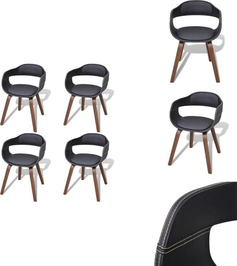 VidaXL Eetkamerstoel Eetkamerstoelen Keukenstoelen Keukenstoel Eetkamerstoelen 4 st gebogen hout en kunstleer zwart
