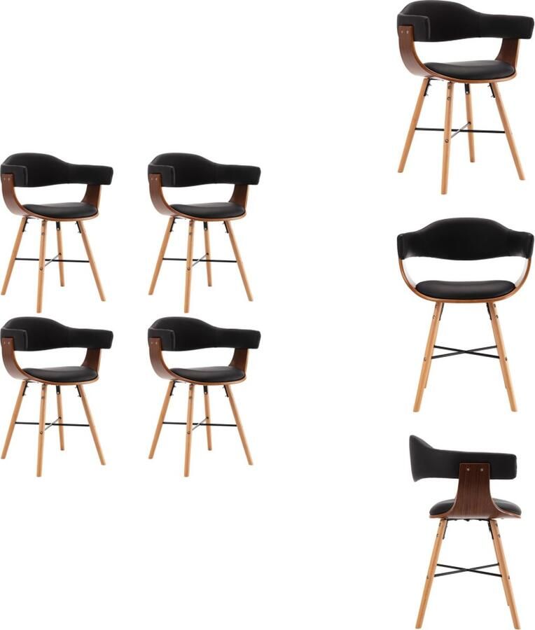 VidaXL Eetkamerstoel Eetkamerstoelen Keukenstoelen Keukenstoel Eetkamerstoelen 4 st kunstleer en gebogen hout zwart