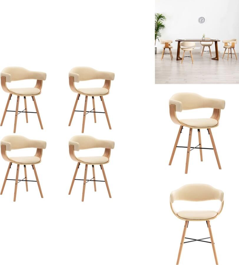 VidaXL Eetkamerstoel Eetkamerstoelen Keukenstoelen Keukenstoel Eetkamerstoelen 4 st kunstleer en gebogen hout crème