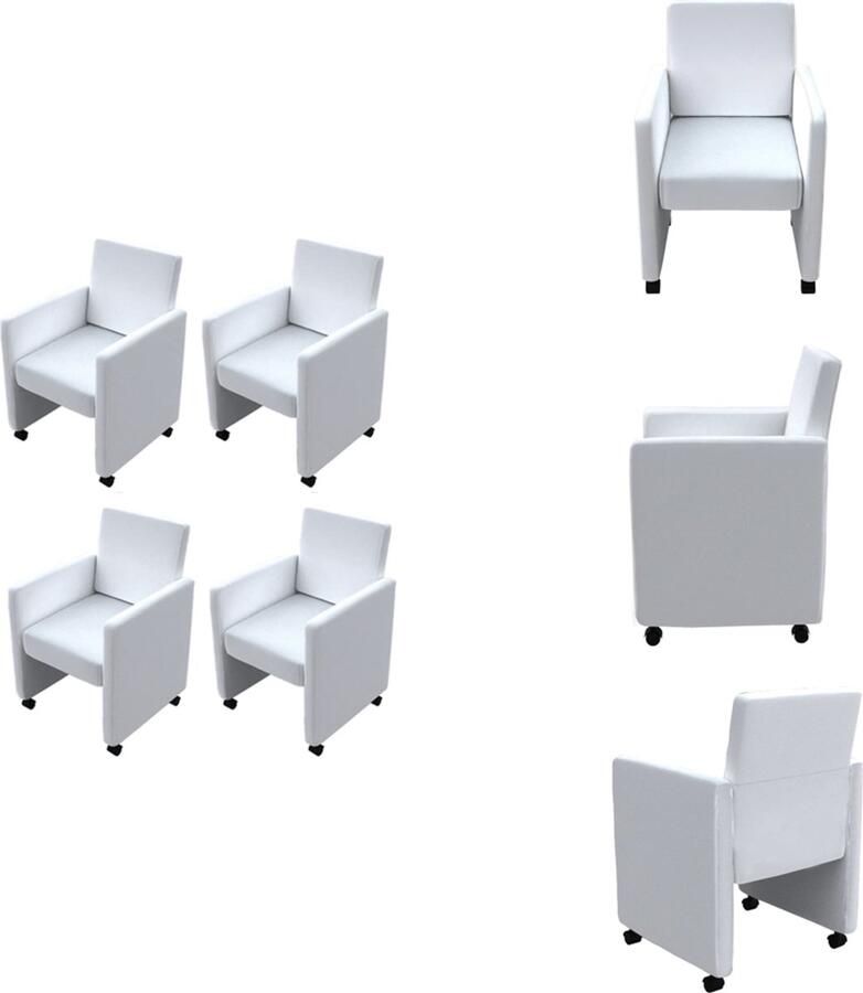 VidaXL Eetkamerstoelen Keukenstoel (31 x 39-53) cm Wit Kunstleer en verchroomd staal Eetkamerstoel - Foto 2