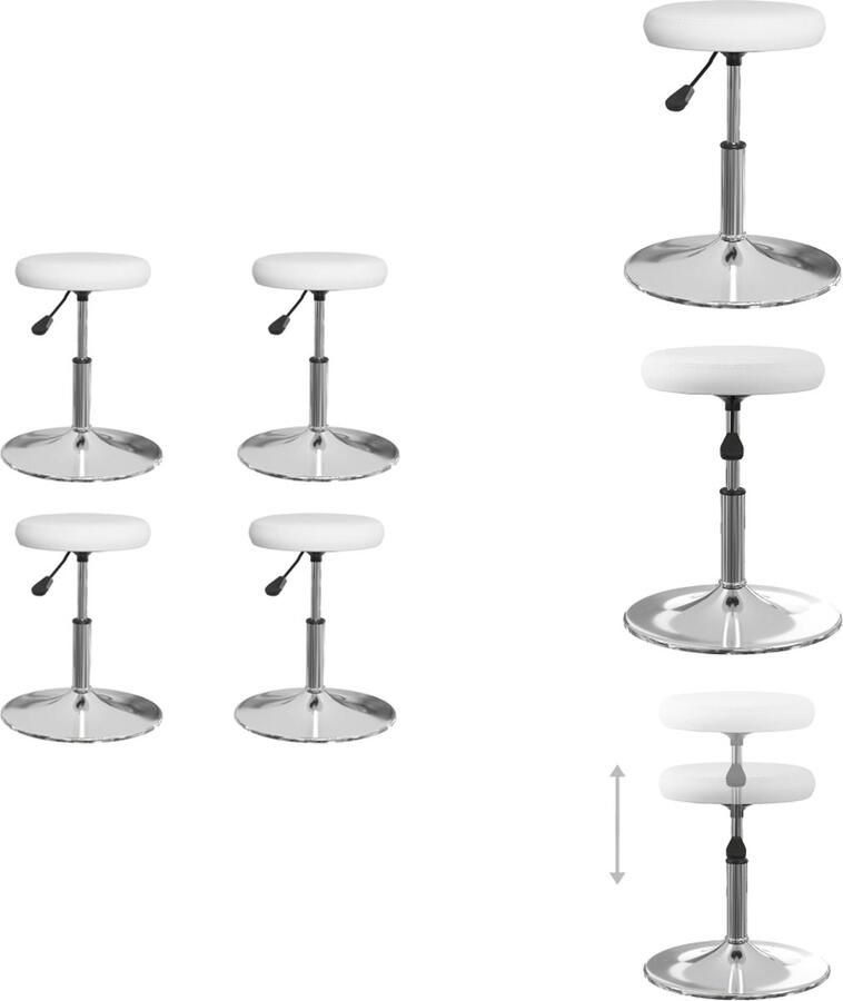 VidaXL Eetkamerstoelen Keukenstoel (31 x 39-53) cm Wit Kunstleer en verchroomd staal Eetkamerstoel - Foto 3