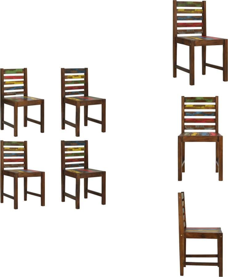VidaXL Eetkamerstoel Eetkamerstoelen Keukenstoelen Keukenstoel Eetkamerstoelen 4 st massief gerecycled hout - Foto 2