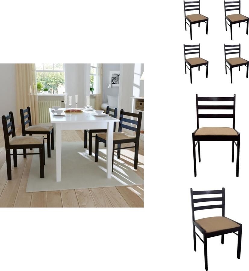VidaXL Eetkamerstoel Eetkamerstoelen Keukenstoelen Keukenstoel Eetkamerstoelen 4 st massief rubberwood en fluweel bruin