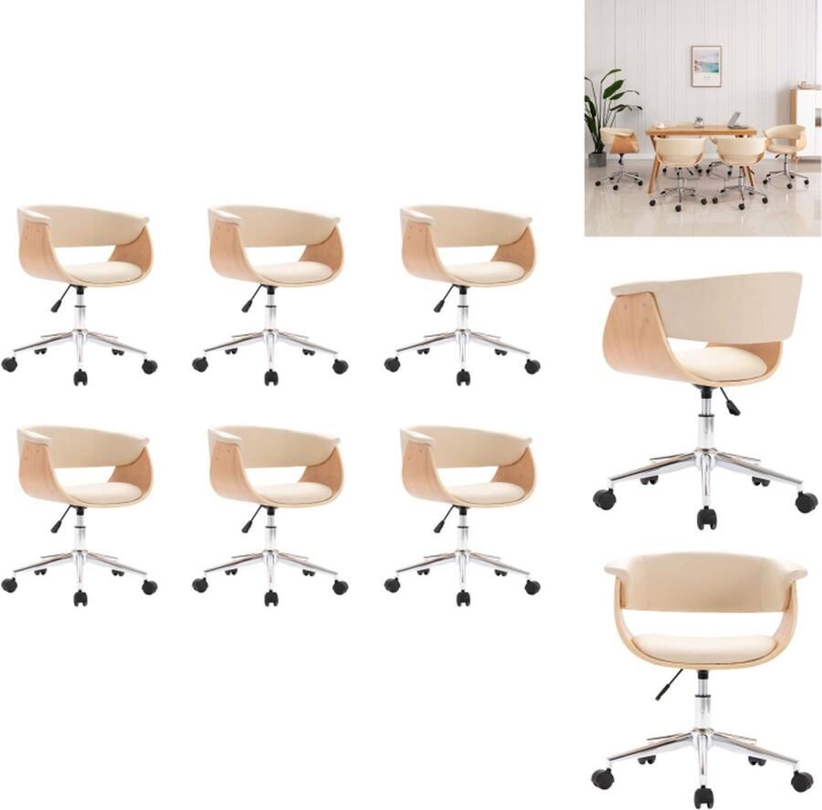VidaXL Eetkamerstoel Eetkamerstoelen Keukenstoelen Keukenstoel Eetkamerstoelen 6 st draaibaar 6 st kunstleer crèmekleurig