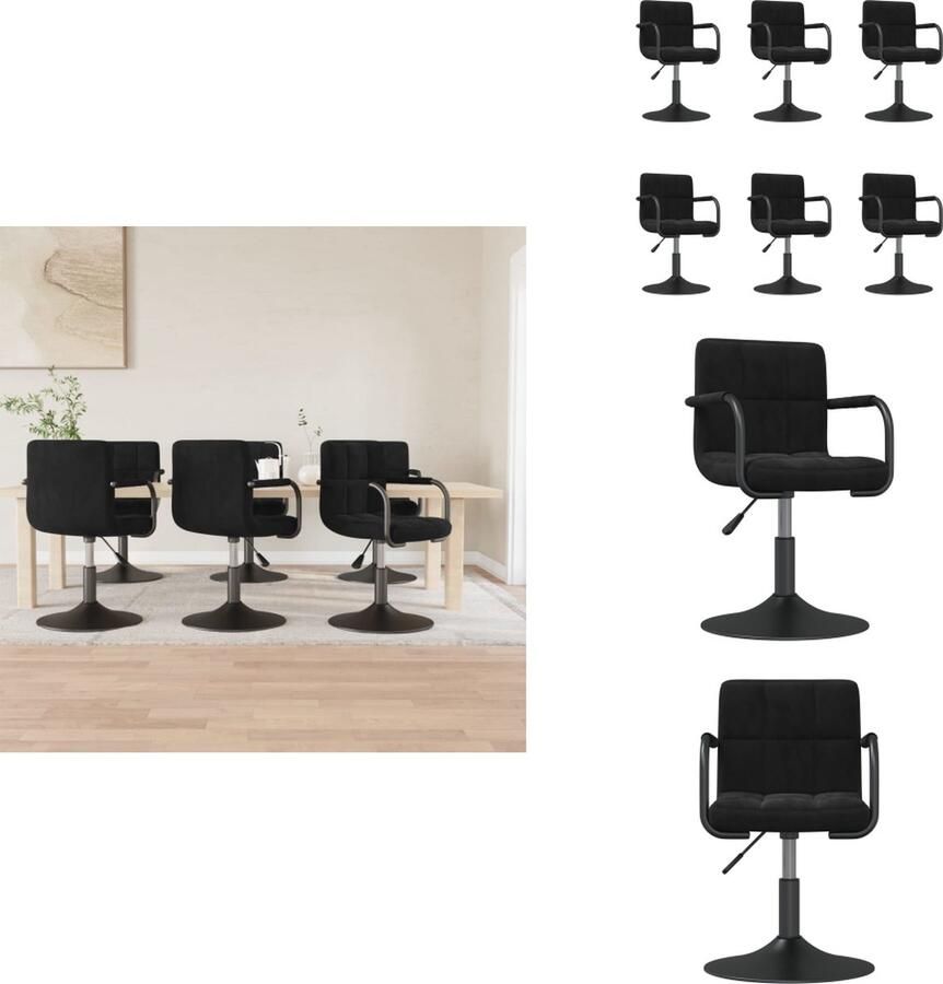 VidaXL Eetkamerstoel Eetkamerstoelen Keukenstoelen Keukenstoel Eetkamerstoelen 6 st draaibaar fluweel zwart