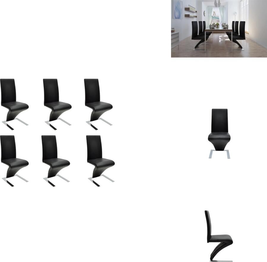 VidaXL Eetkamerstoel Eetkamerstoelen Keukenstoelen Keukenstoel Eetkamerstoelen 6 st kunstleer zwart