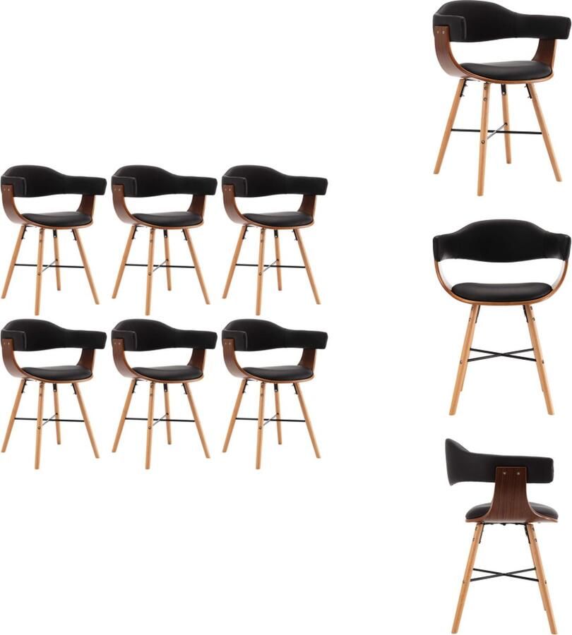 VidaXL Eetkamerstoel Eetkamerstoelen Keukenstoelen Keukenstoel Eetkamerstoelen 6 st kunstleer en gebogen hout zwart