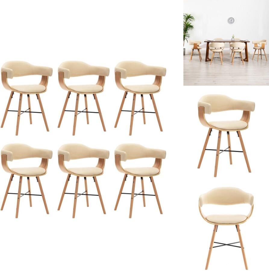 VidaXL Eetkamerstoel Eetkamerstoelen Keukenstoelen Keukenstoel Eetkamerstoelen 6 st kunstleer en gebogen hout crème