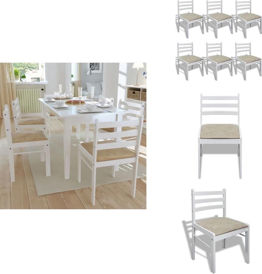 VidaXL Eetkamerstoel Eetkamerstoelen Keukenstoelen Keukenstoel Eetkamerstoelen 6 st massief hout en fluweel wit