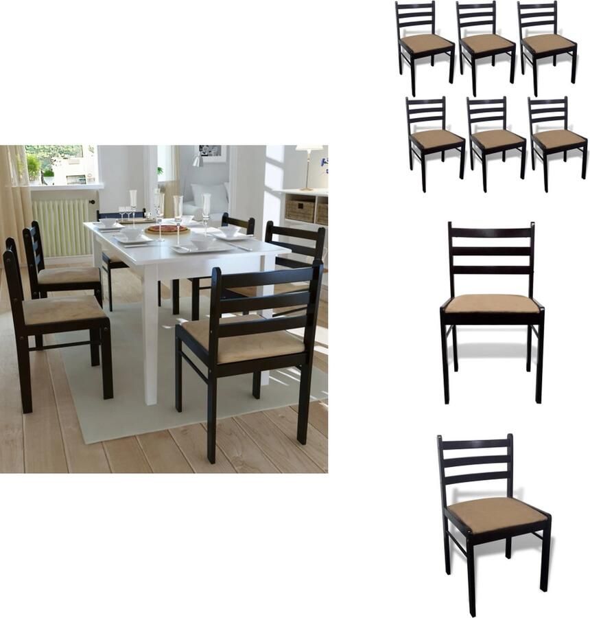 VidaXL Eetkamerstoel Eetkamerstoelen Keukenstoelen Keukenstoel Eetkamerstoelen 6 st massief hout en fluweel bruin