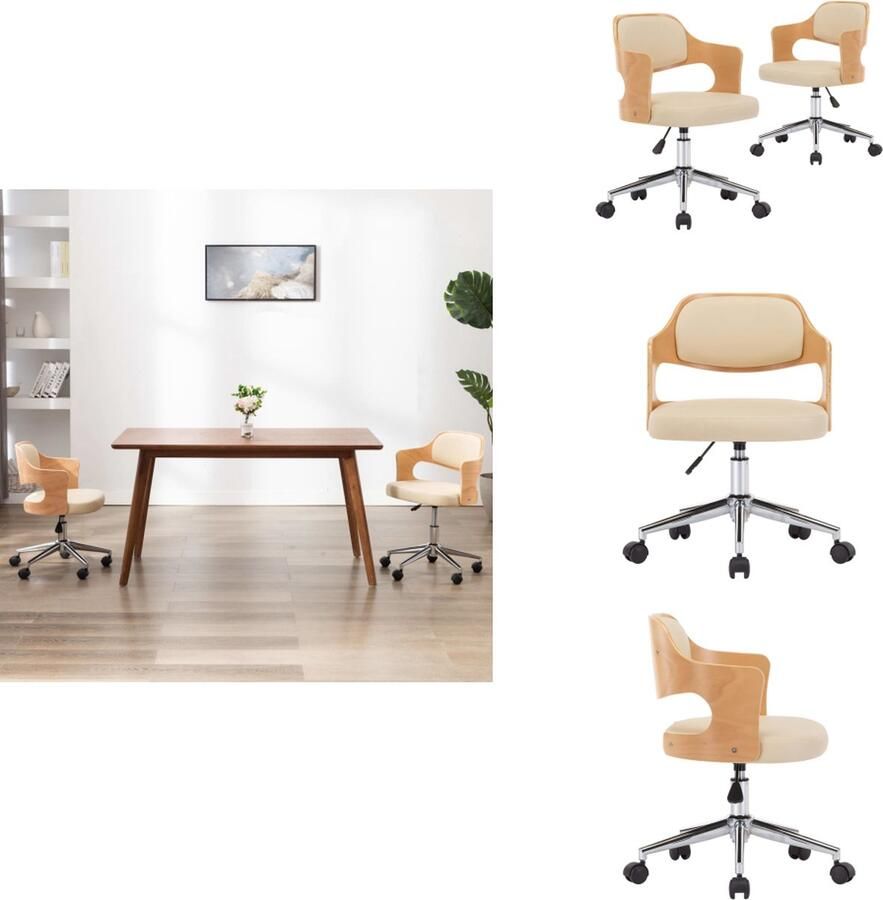 VidaXL Eetkamerstoel Eetkamerstoelen Keukenstoelen Keukenstoel Eetkamerstoelen draaibaar 2 st gebogen hout en kunstleer crème