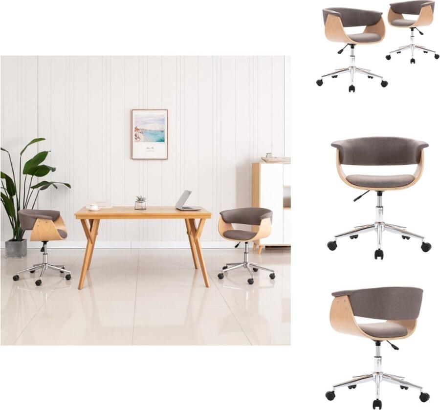 VidaXL Eetkamerstoel Eetkamerstoelen Keukenstoelen Keukenstoel Eetkamerstoelen draaibaar 2 st stof taupe - Foto 3