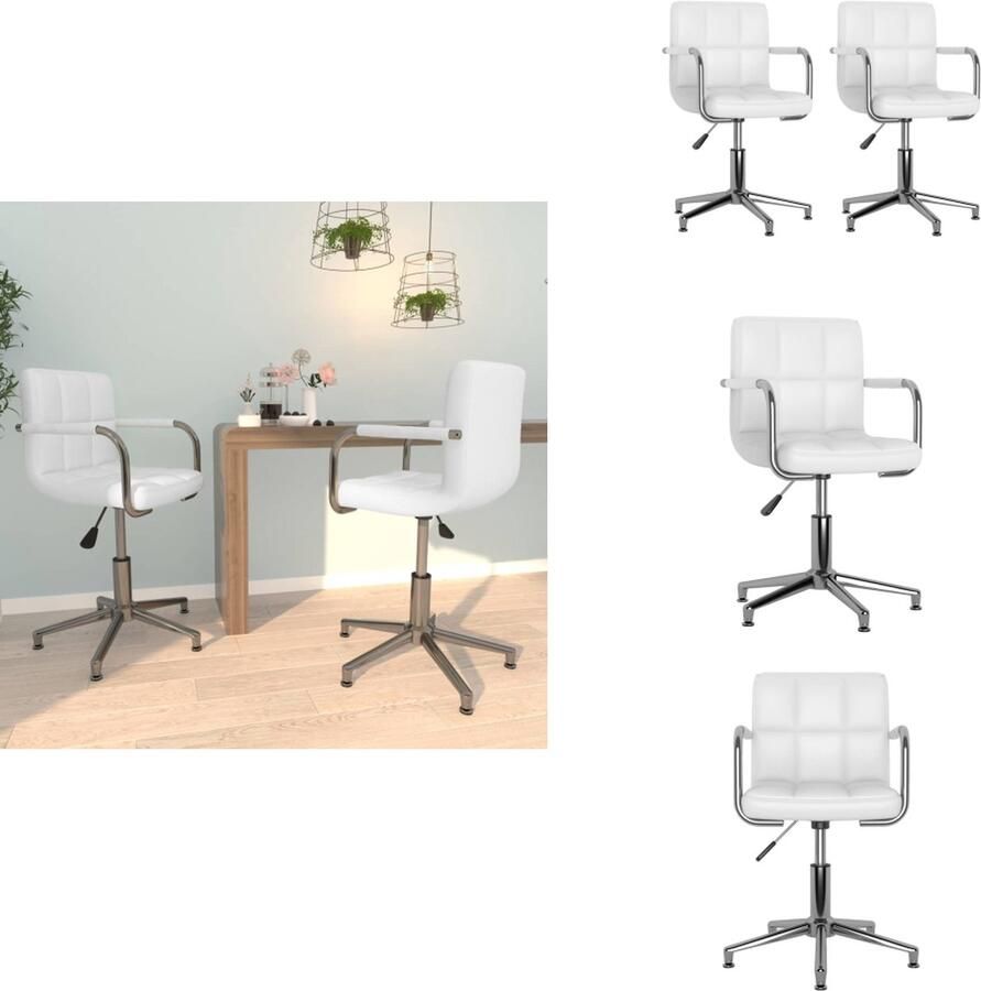 VidaXL Eetkamerstoel Eetkamerstoelen Keukenstoelen Keukenstoel Eetkamerstoelen draaibaar 2 st kunstleer wit