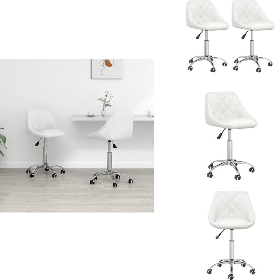 VidaXL Eetkamerstoel Eetkamerstoelen Keukenstoelen Keukenstoel Eetkamerstoelen draaibaar 2 st kunstleer wit - Foto 2