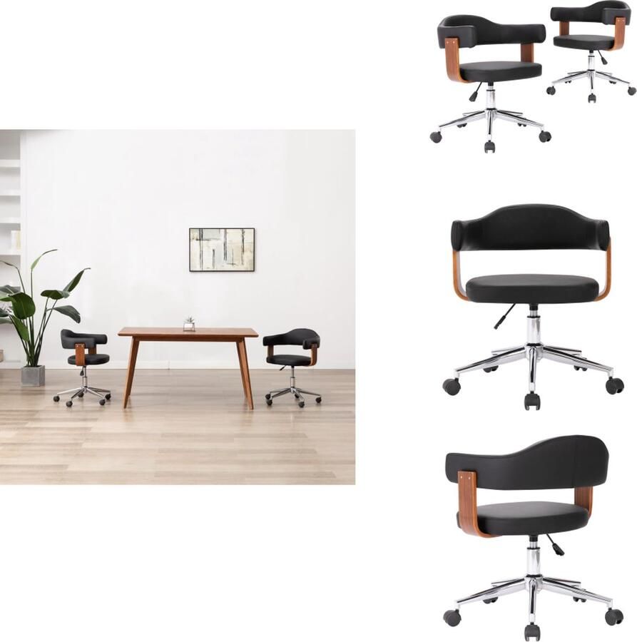 VidaXL Eetkamerstoel Eetkamerstoelen Keukenstoelen Keukenstoel Eetkamerstoelen draaibaar 2 st gebogen hout en kunstleer zwart