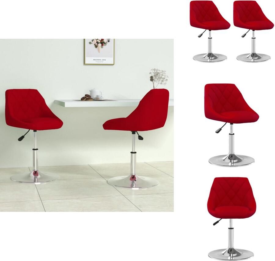 VidaXL Eetkamerstoel Eetkamerstoelen Keukenstoelen Keukenstoel Eetkamerstoelen draaibaar 2 st fluweel wijnrood - Foto 2