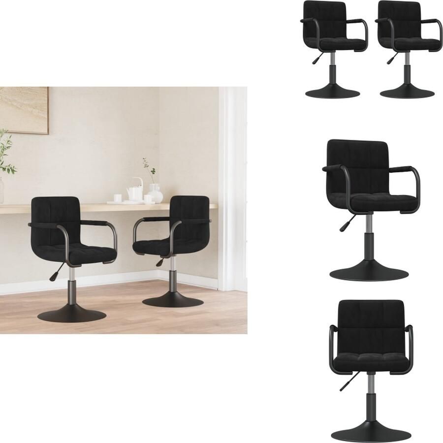 VidaXL Eetkamerstoel Eetkamerstoelen Keukenstoelen Keukenstoel Eetkamerstoelen draaibaar 2 st fluweel zwart