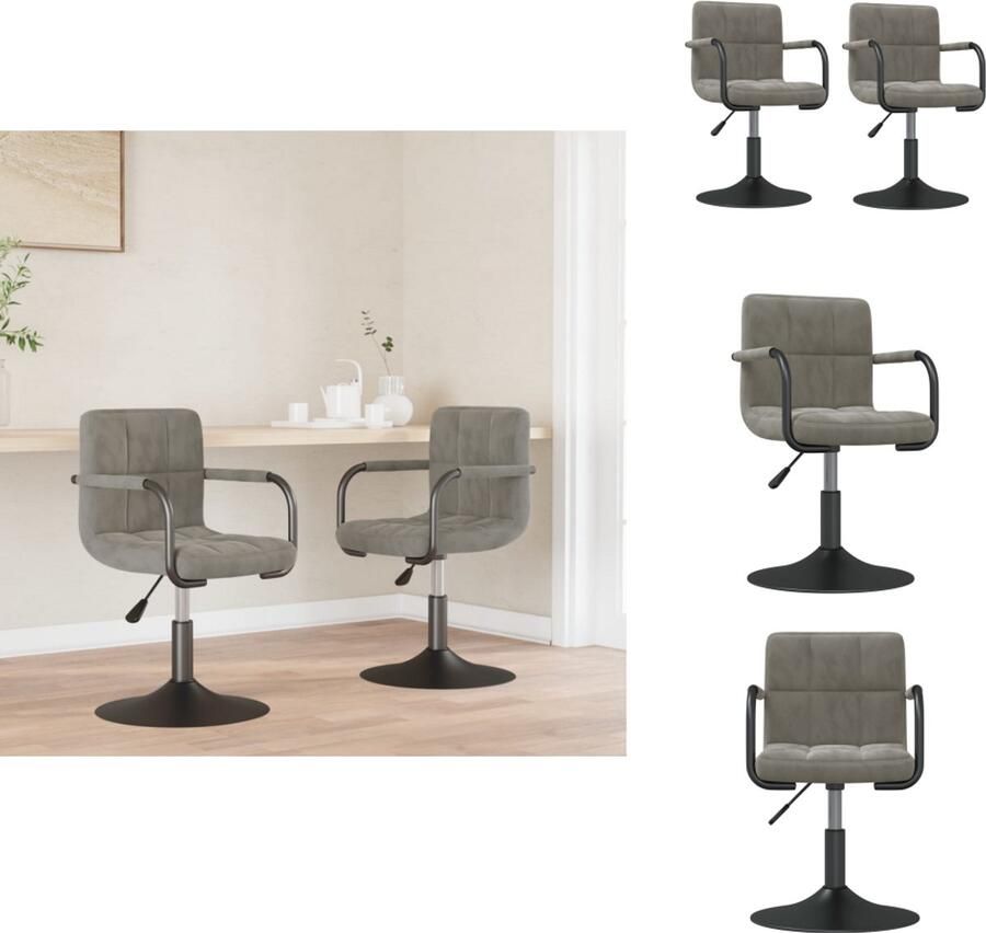 VidaXL Eetkamerstoel Eetkamerstoelen Keukenstoelen Keukenstoel Eetkamerstoelen draaibaar 2 st fluweel lichtgrijs - Foto 3