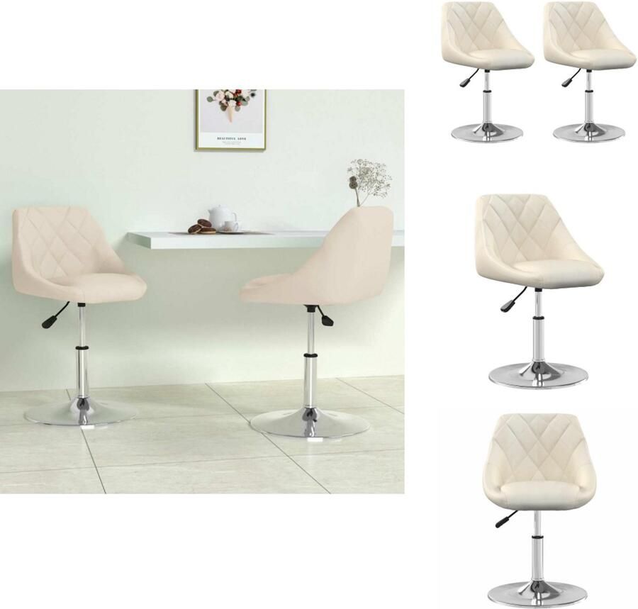 VidaXL Eetkamerstoel Eetkamerstoelen Keukenstoelen Keukenstoel Eetkamerstoelen draaibaar 2 st fluweel crèmekleurig - Foto 2