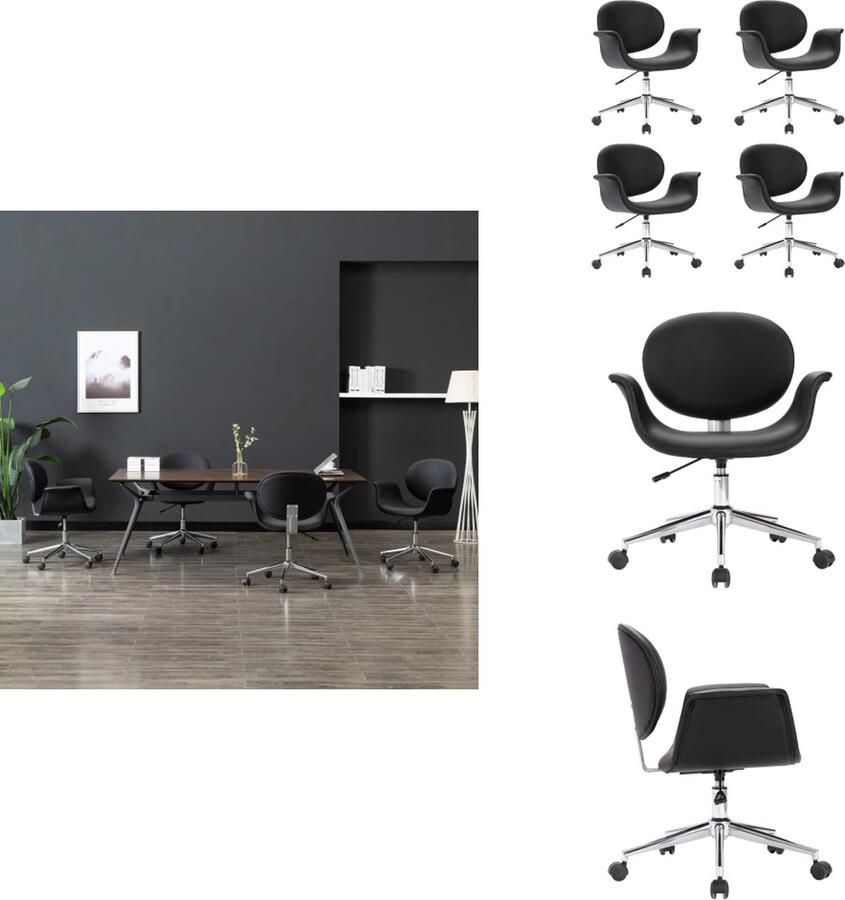 VidaXL Eetkamerstoel Eetkamerstoelen Keukenstoelen Keukenstoel Eetkamerstoelen draaibaar 4 st kunstleer zwart - Foto 2