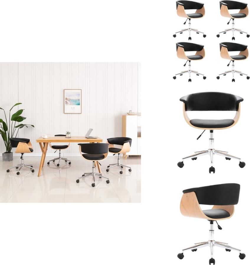 VidaXL Eetkamerstoel Eetkamerstoelen Keukenstoelen Keukenstoel Eetkamerstoelen draaibaar 4 st kunstleer zwart