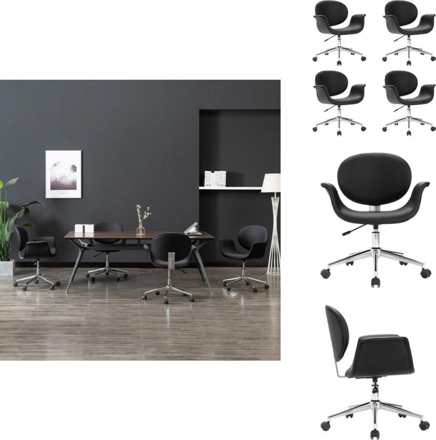 VidaXL Eetkamerstoel Eetkamerstoelen Keukenstoelen Keukenstoel Eetkamerstoelen draaibaar 4 st kunstleer zwart