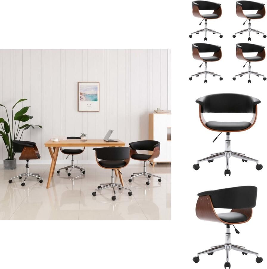 VidaXL Eetkamerstoel Eetkamerstoelen Keukenstoelen Keukenstoel Eetkamerstoelen draaibaar 4 st kunstleer zwart