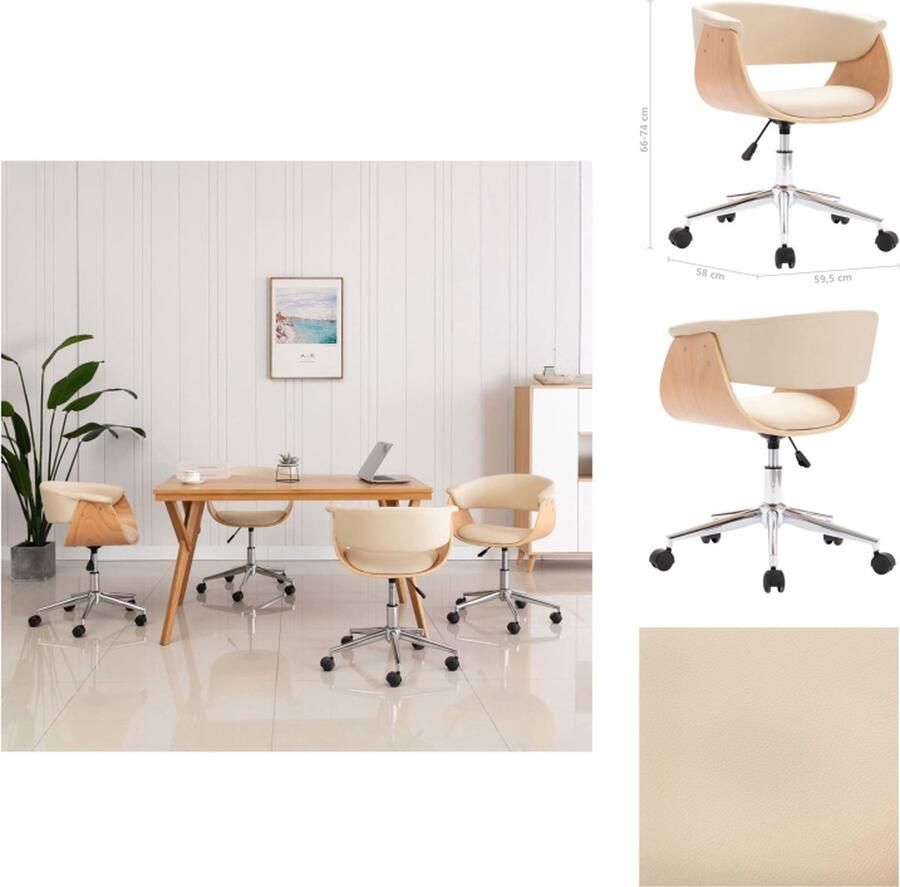 VidaXL Eetkamerstoelen draaibaar 4 st kunstleer crèmekleurig - Foto 2