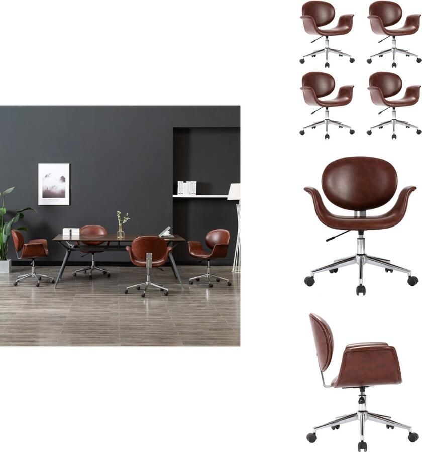 VidaXL Eetkamerstoel Eetkamerstoelen Keukenstoelen Keukenstoel Eetkamerstoelen draaibaar 4 st kunstleer bruin