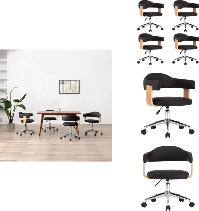 VidaXL Eetkamerstoel Eetkamerstoelen Keukenstoelen Keukenstoel Eetkamerstoelen draaibaar 4 st kunstleer zwart