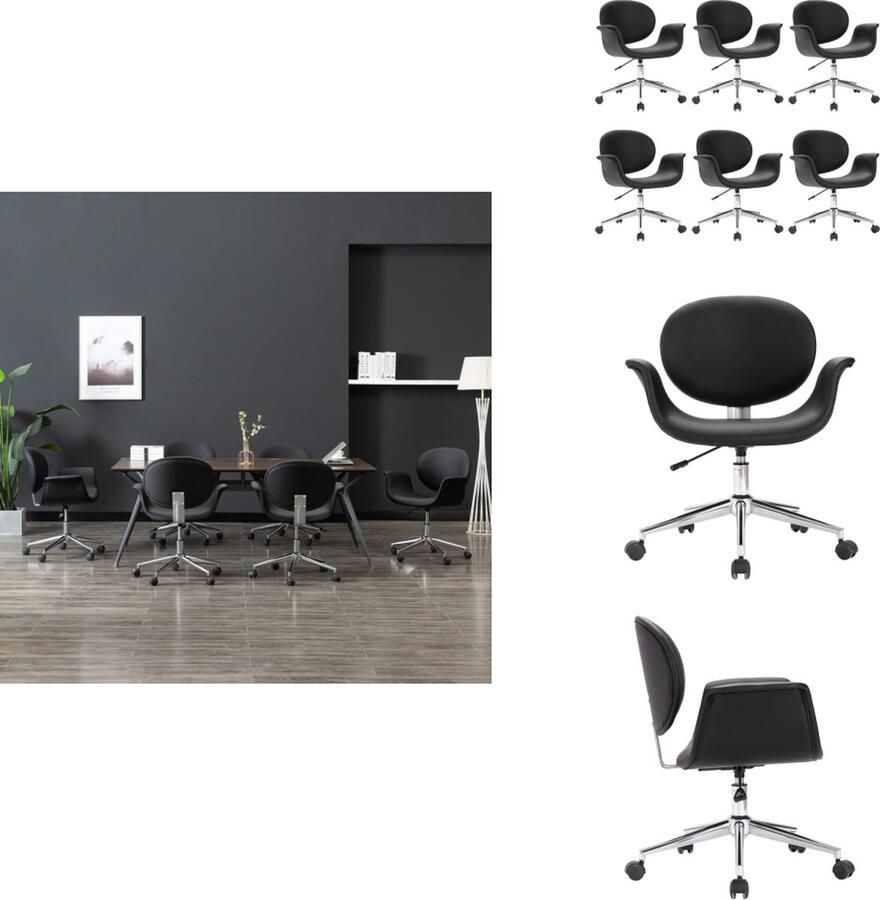 VidaXL Eetkamerstoel Eetkamerstoelen Keukenstoelen Keukenstoel Eetkamerstoelen draaibaar 6 st kunstleer zwart