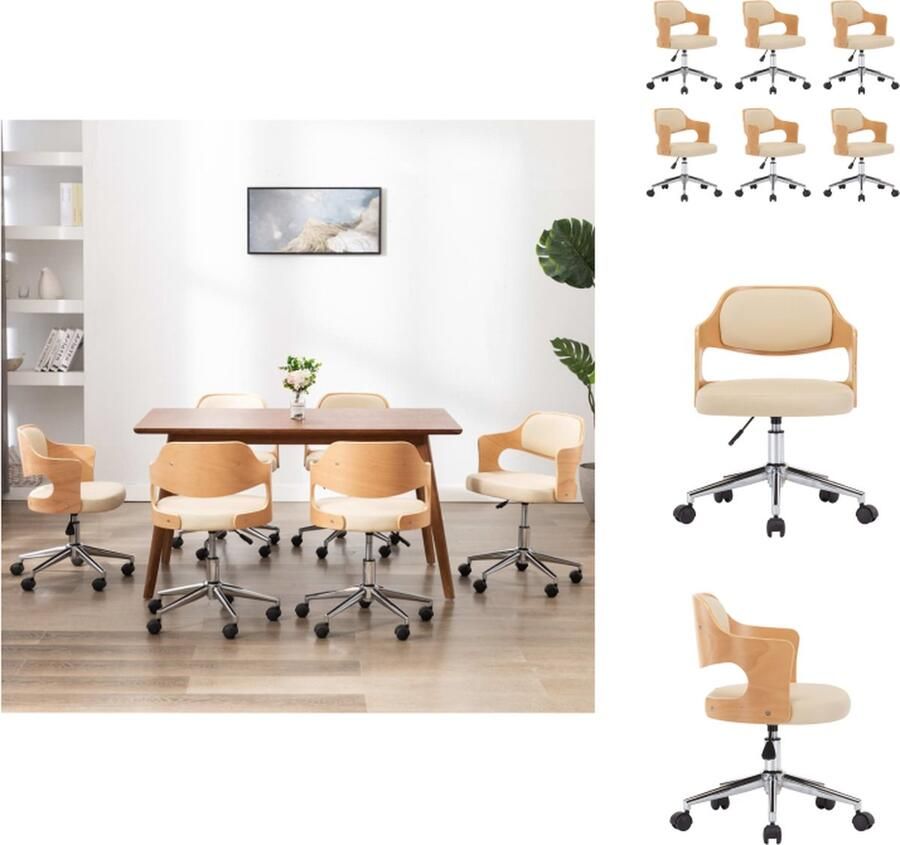 VidaXL Eetkamerstoel Eetkamerstoelen Keukenstoelen Keukenstoel Eetkamerstoelen draaibaar 6 st gebogen hout en kunstleer crème