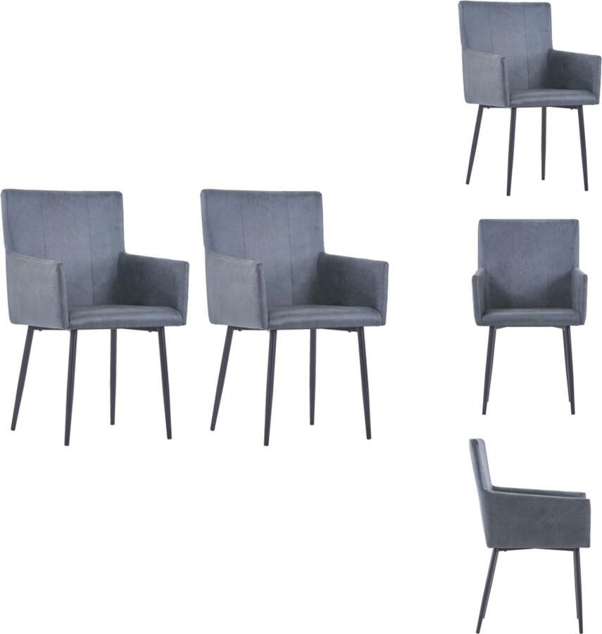 VidaXL Eetkamerstoel Eetkamerstoelen Keukenstoelen Keukenstoel Eetkamerstoelen met armleuningen 2 st kunstsuède grijs