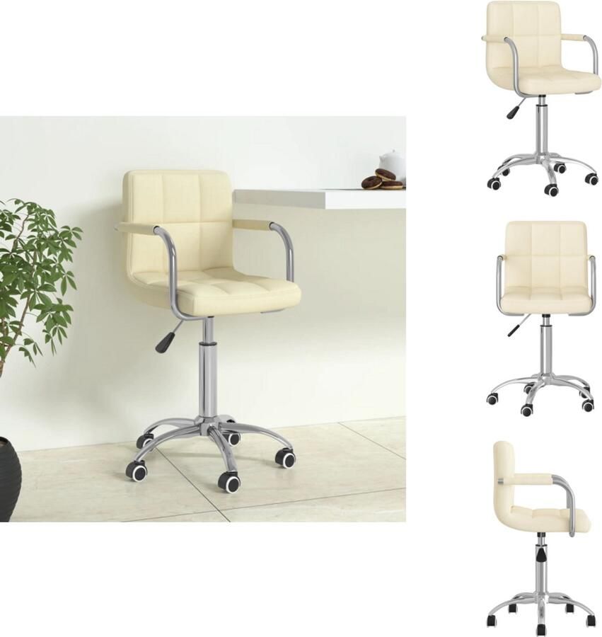 VidaXL Eetkamerstoel Eetkamerstoelen Keukenstoelen Keukenstoel Kantoorstoel draaibaar stof crèmekleurig - Foto 2