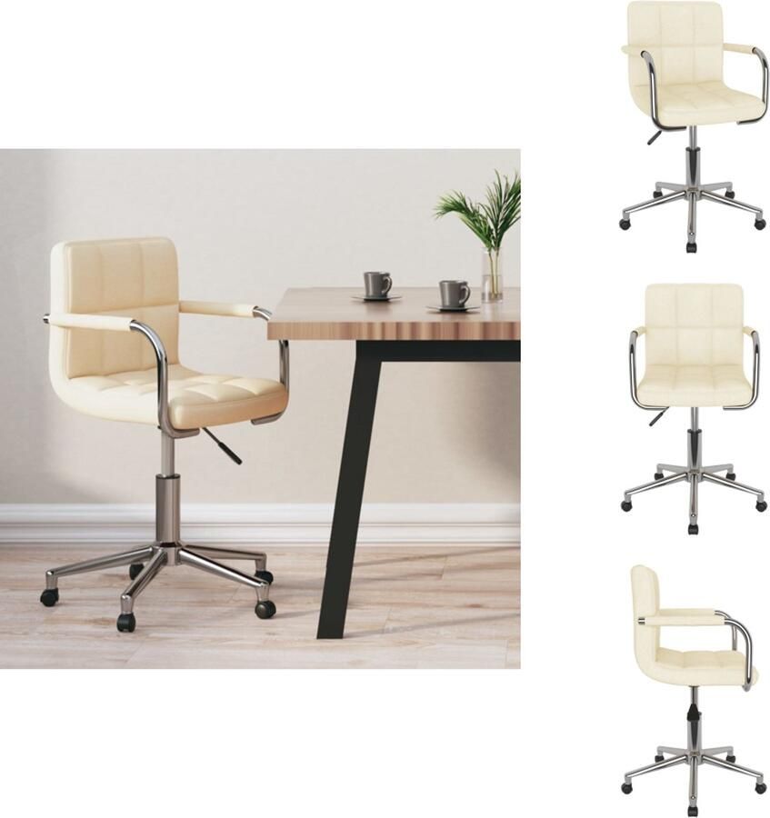 VidaXL Eetkamerstoel Eetkamerstoelen Keukenstoelen Keukenstoel Kantoorstoel draaibaar stof crèmekleurig - Foto 3