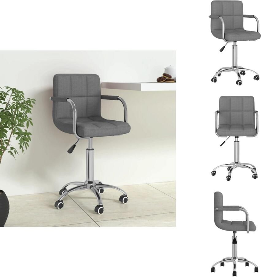 VidaXL Eetkamerstoel Eetkamerstoelen Keukenstoelen Keukenstoel Kantoorstoel draaibaar stof lichtgrijs - Foto 2