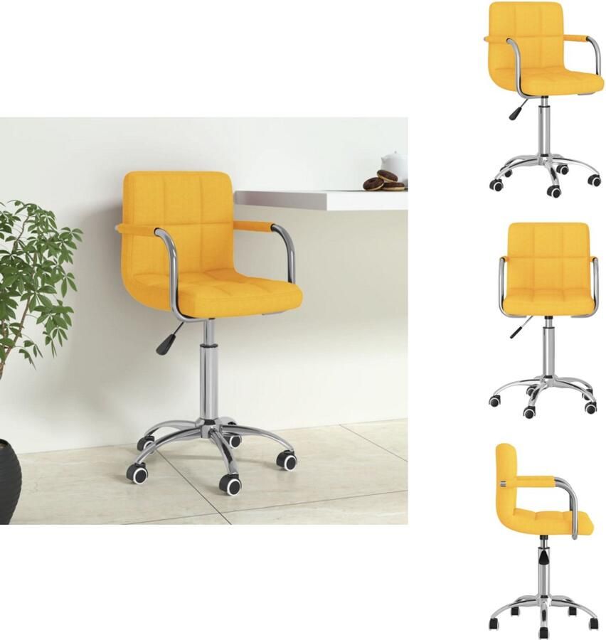 VidaXL Eetkamerstoel Eetkamerstoelen Keukenstoelen Keukenstoel Kantoorstoel draaibaar stof mosterdgeel - Foto 2