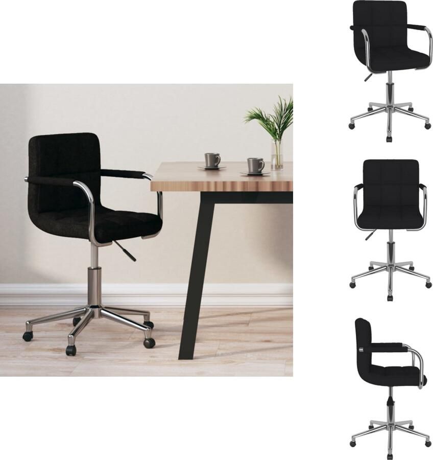 VidaXL Eetkamerstoel Eetkamerstoelen Keukenstoelen Keukenstoel Kantoorstoel draaibaar stof zwart - Foto 2