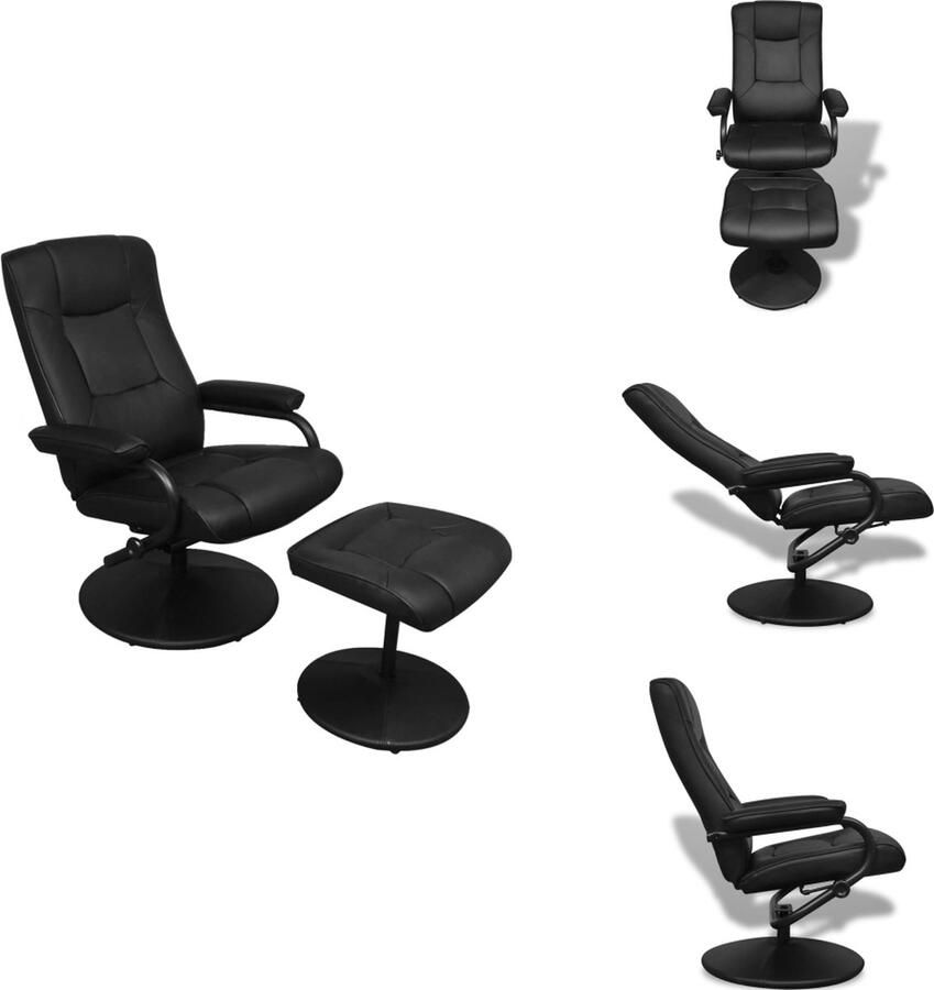 VidaXL Kunstleren Fauteuil met Voetenbank Zwart Verstelbare Rugleuning 66.5 x 110 x 85 cm Hout en Geverfd IJzer Draagvermogen 110 kg Fauteuil