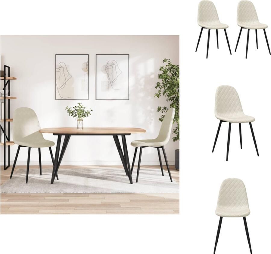 VidaXL Eetkamerstoelen Crèmewit Fluweel 45 x 53.5 x 87 cm comfortabele zitting en rugleuning Eetkamerstoel