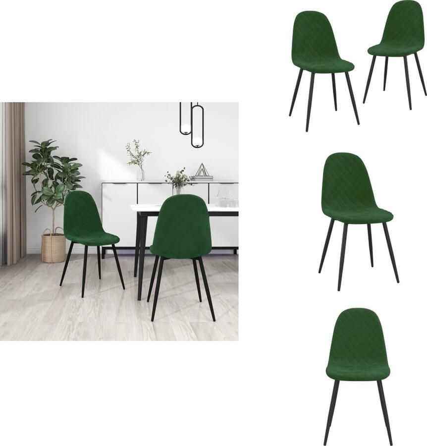 VidaXL Eetkamerstoelen 2 st fluweel donkergroen - Foto 2