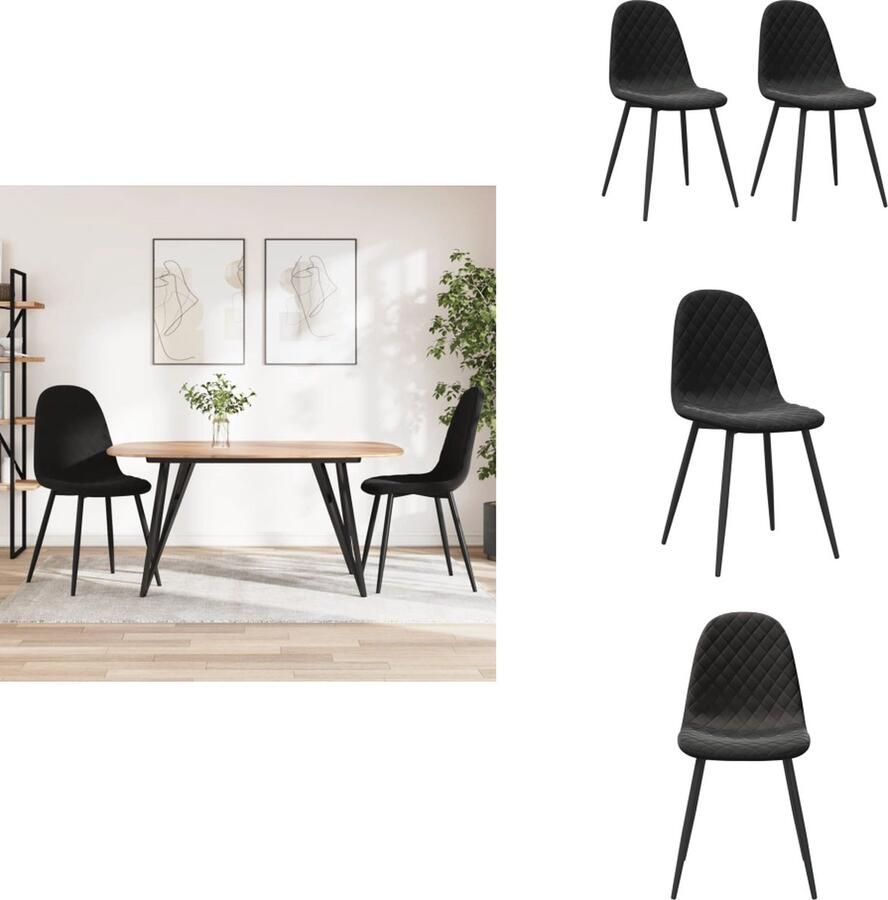 VidaXL Eetkamerstoel Zwart Fluweel 45 x 53.5 x 87 cm Ergonomisch ontworpen Eetkamerstoel