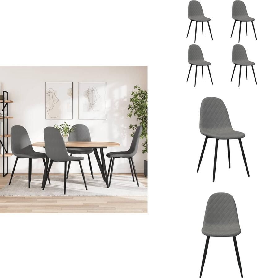 The Living Store Eetkamerstoelen Lichtgrijs Fluweel 45 x 53.5 x 87 cm Ergonomisch ontwerp Eettafelstoelen Eetkamerstoelen Fluweel Stoelen Grijze Stoelen Ergonomische Stoelen - Foto 5