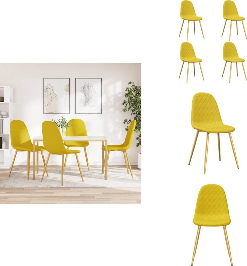 VidaXL Eetkamerstoel Eetkamerstoelen Stoel Stoelen Eetkamerstoelen 4 st fluweel mosterdgeel